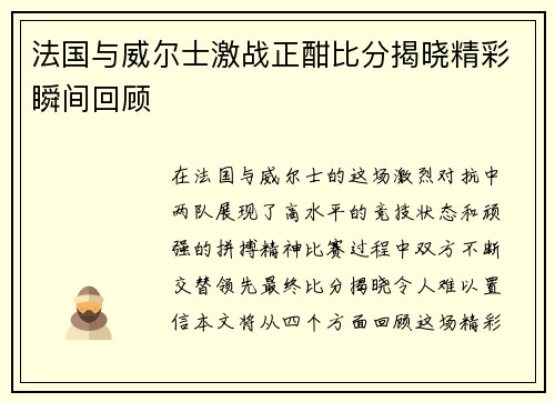 法国与威尔士激战正酣比分揭晓精彩瞬间回顾